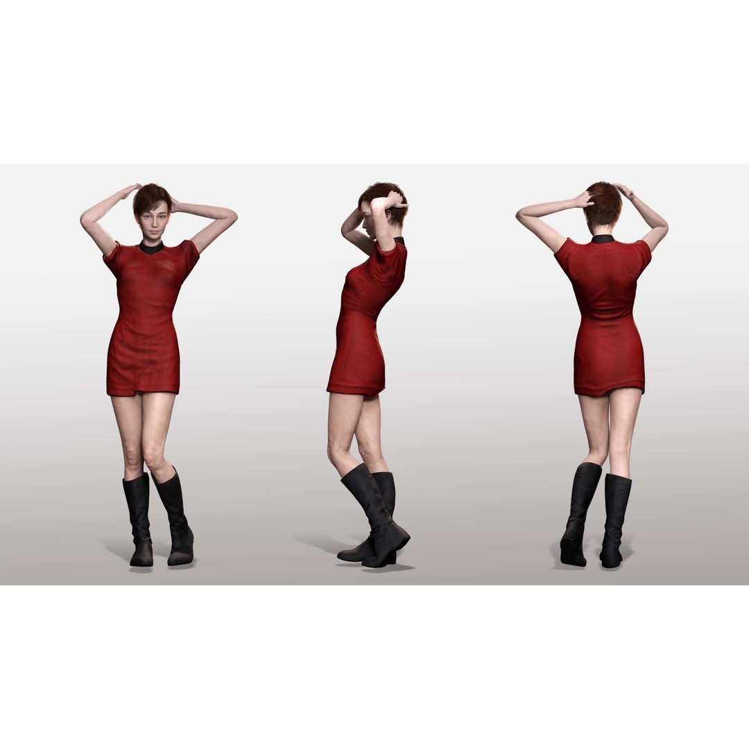 Mariya 3D Model – Realistic Female Character in Red Dress, Rigged - View 5