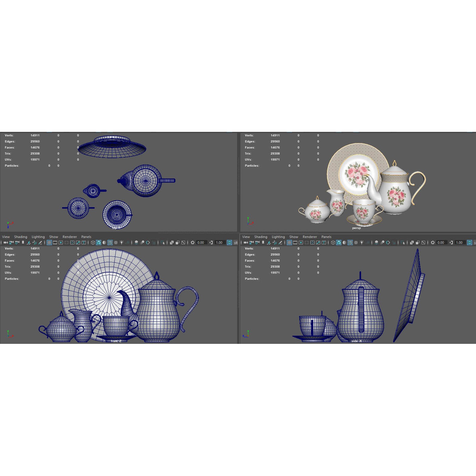 Tea Set with Roses - PBR Textured 3D Model
