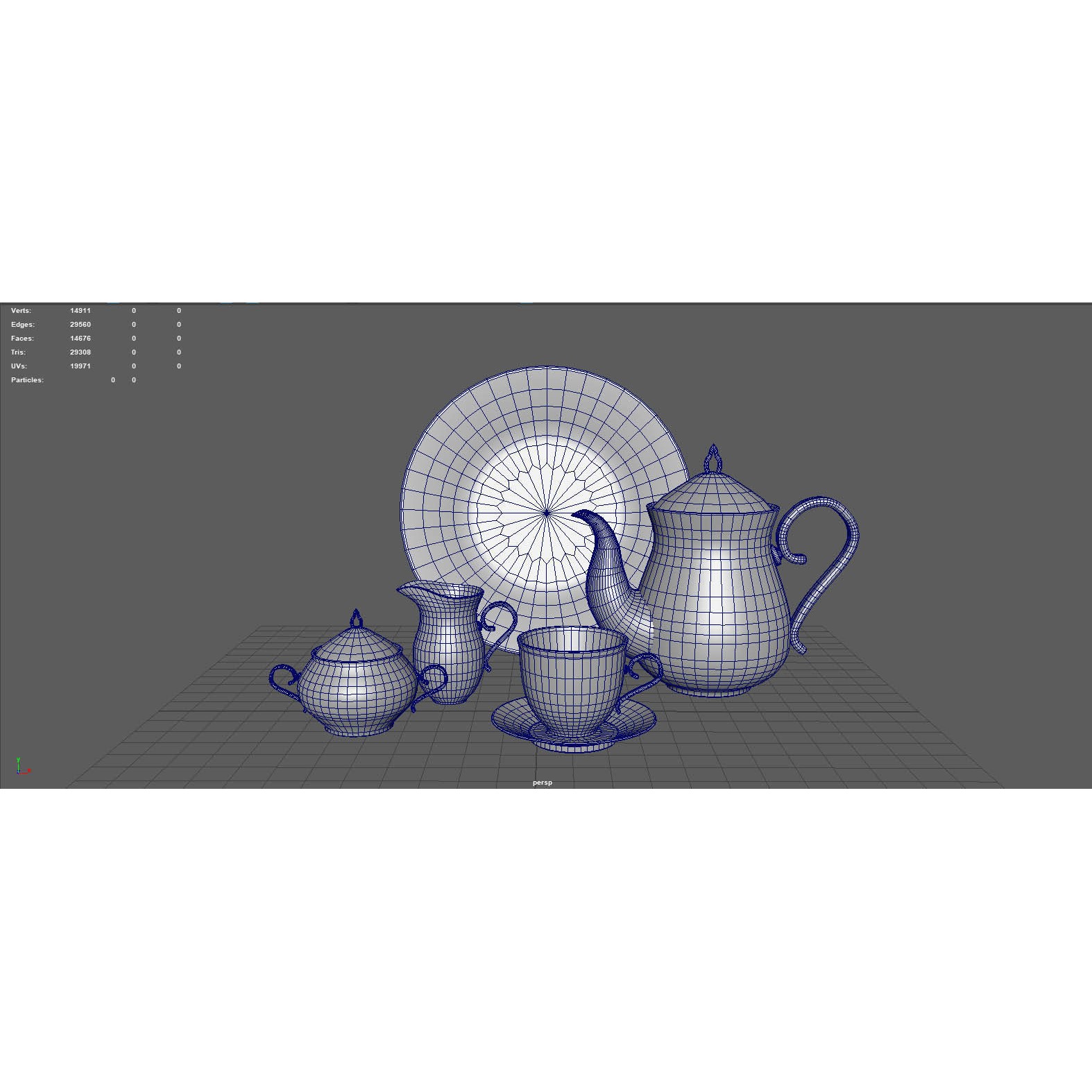 Tea Set with Roses - PBR Textured 3D Model - View 11