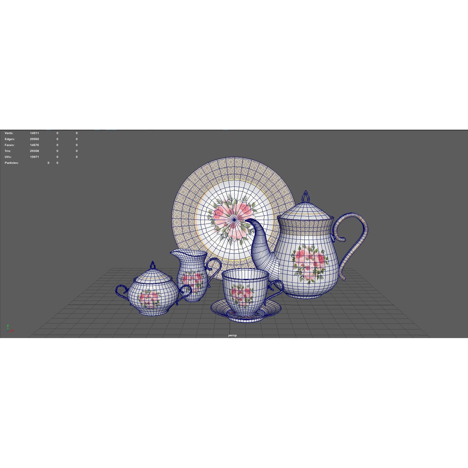 Tea Set with Roses - PBR Textured 3D Model - View 12