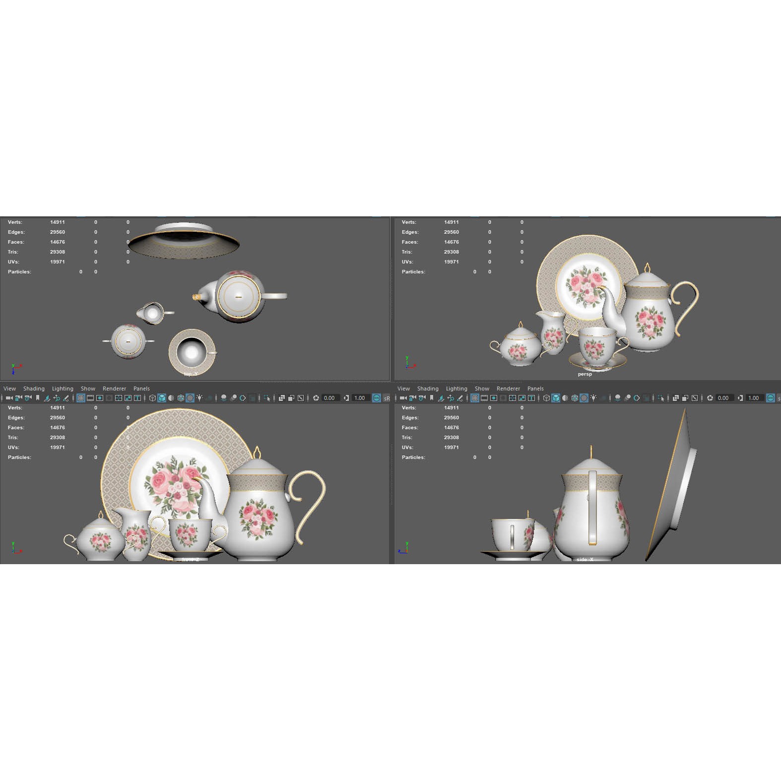 Tea Set with Roses - PBR Textured 3D Model - View 13