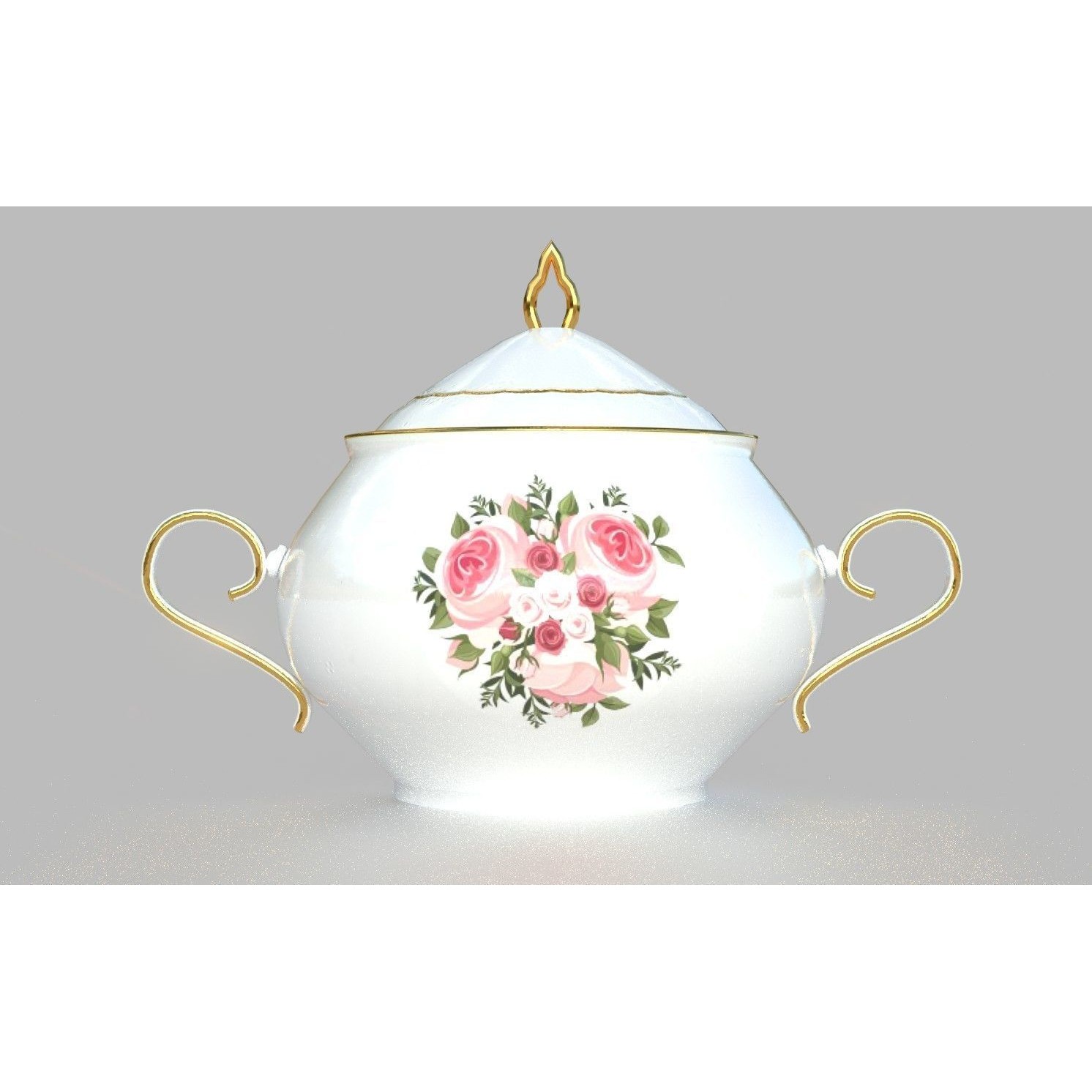 Tea Set with Roses - PBR Textured 3D Model - View 3