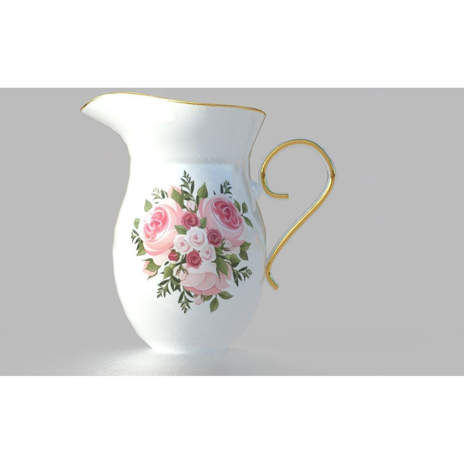 Tea Set with Roses - PBR Textured 3D Model - View 4