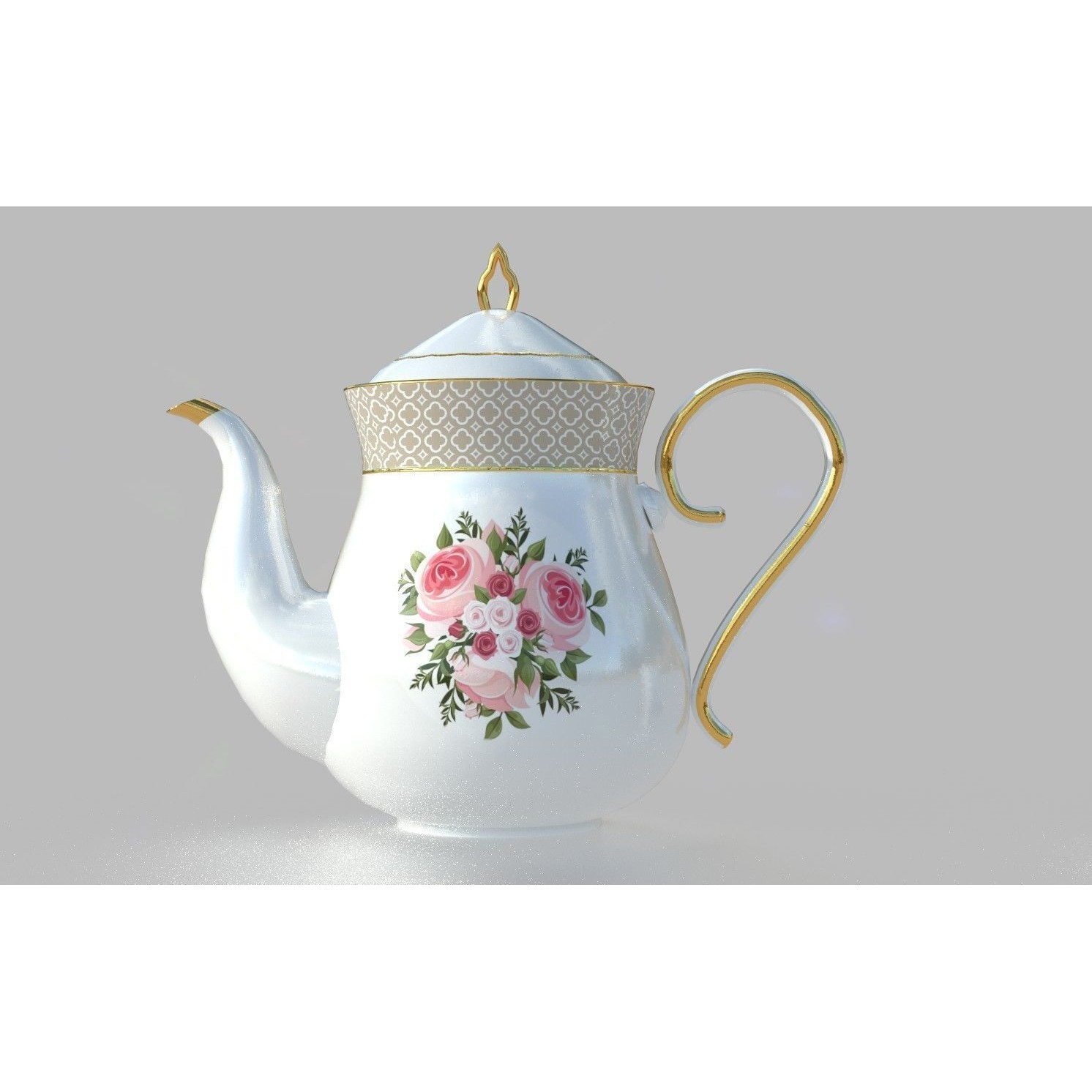 Tea Set with Roses - PBR Textured 3D Model - View 6