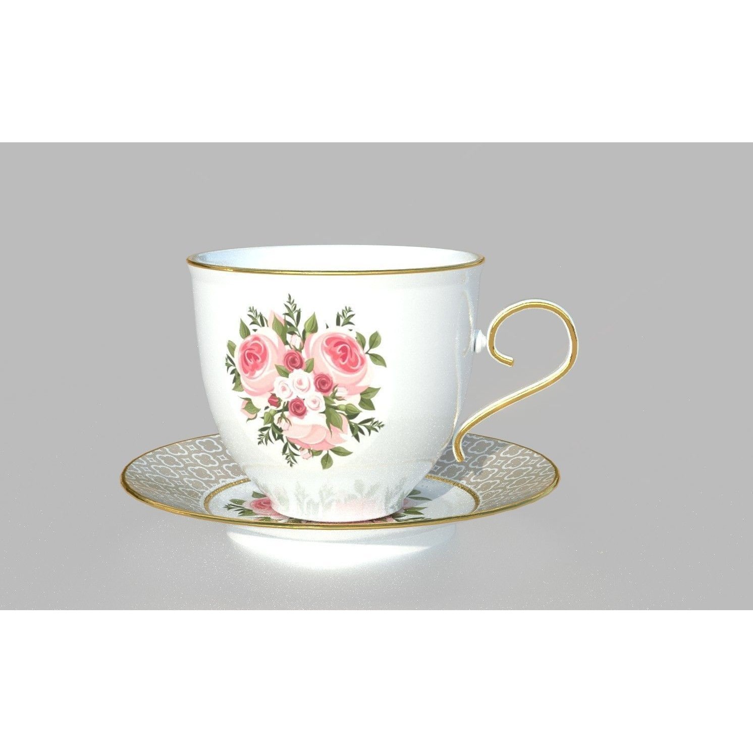 Tea Set with Roses - PBR Textured 3D Model - View 7