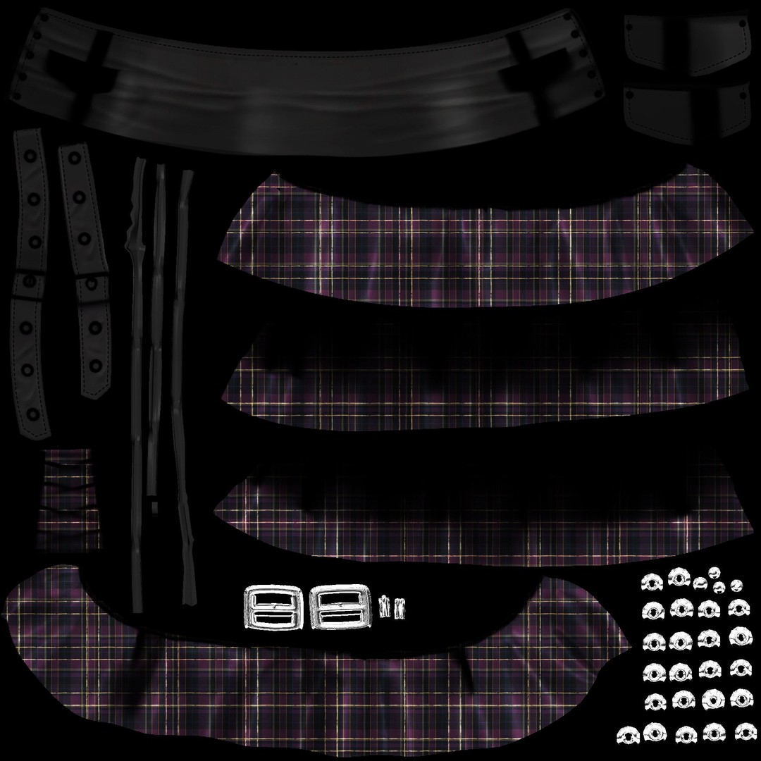 Punk Ruffled Skirt 3D Model – Low Poly Game Asset, FBX and OBJ - View 11