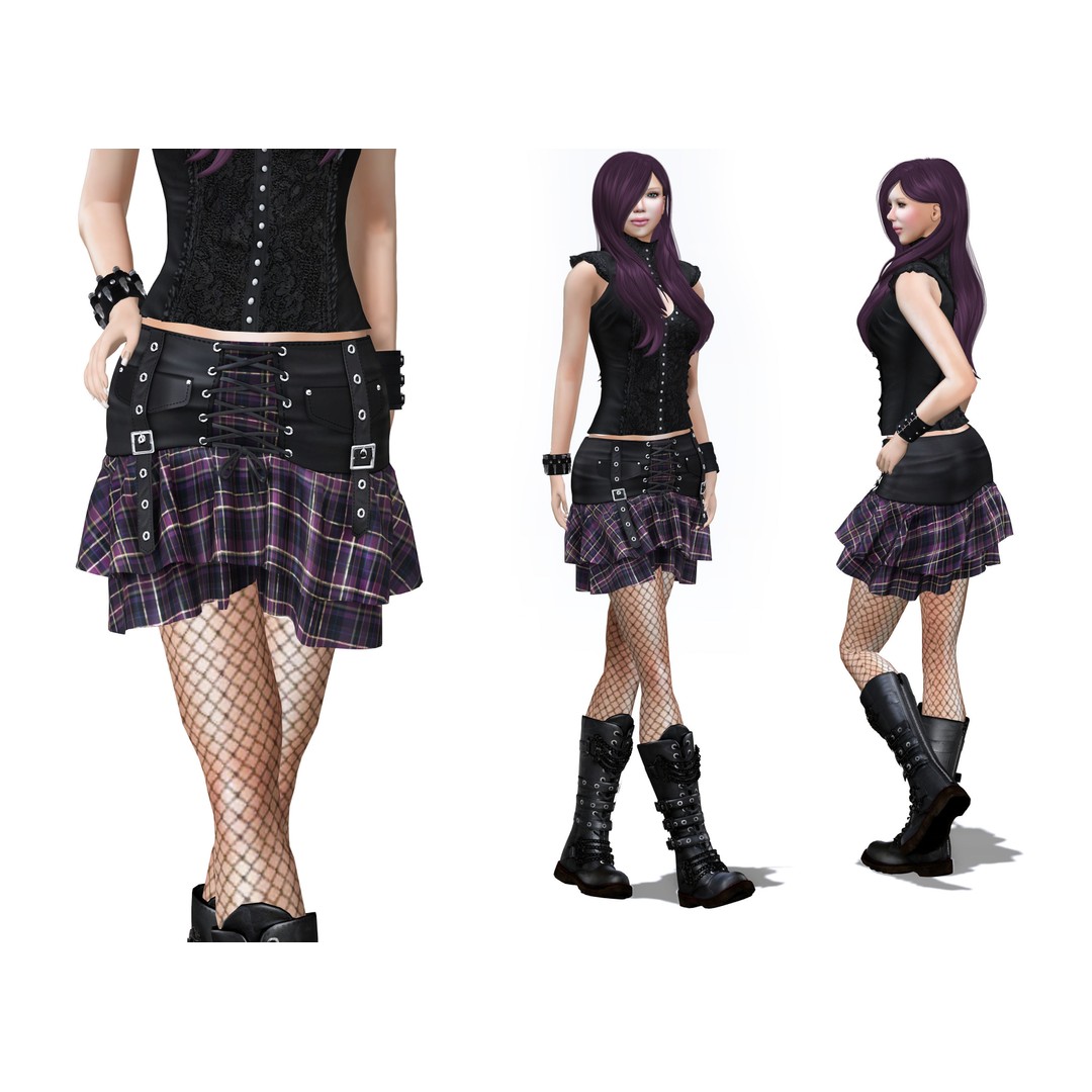 Punk Ruffled Skirt 3D Model – Low Poly Game Asset, FBX and OBJ - View 3