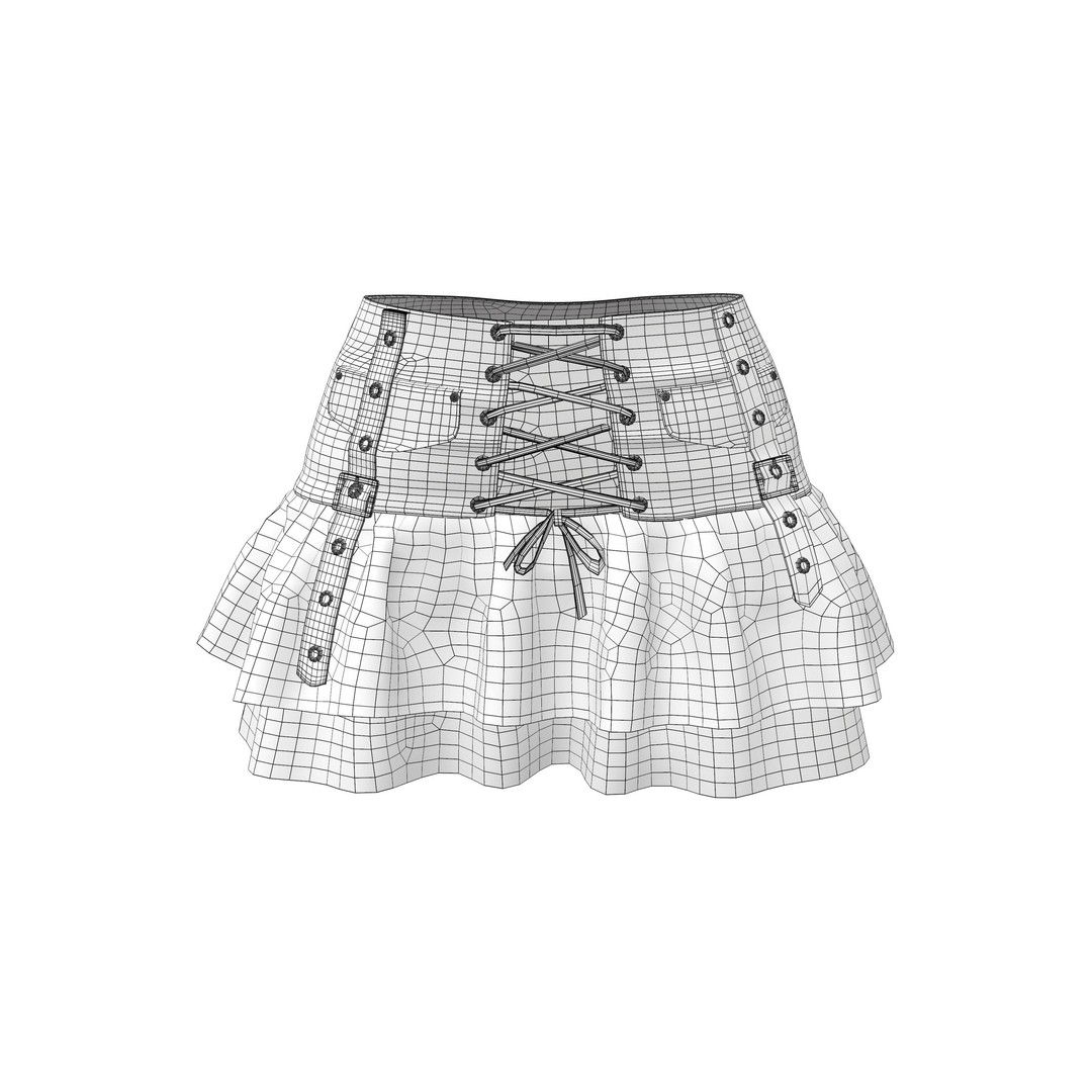 Punk Ruffled Skirt 3D Model – Low Poly Game Asset, FBX and OBJ - View 7