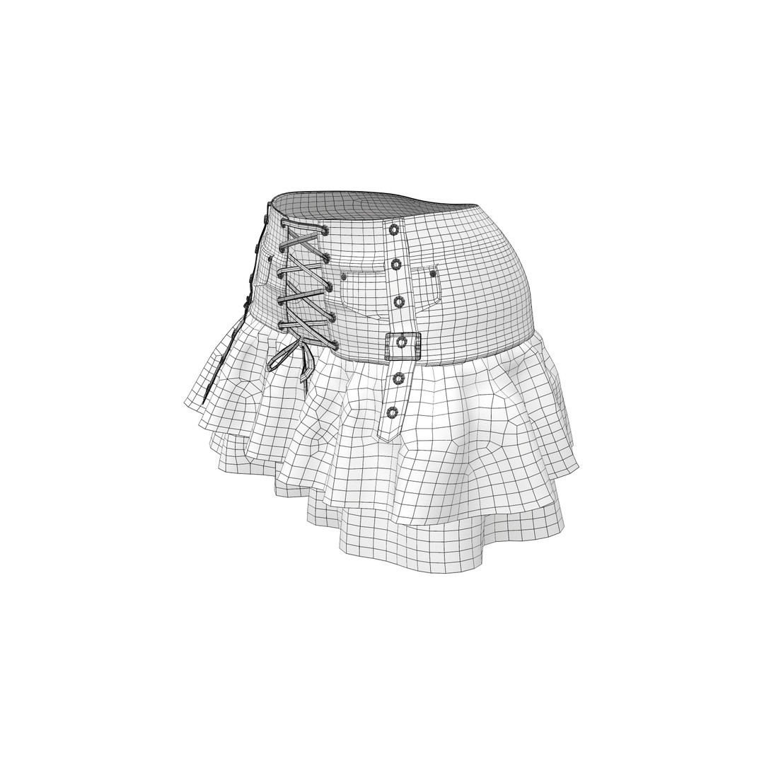 Punk Ruffled Skirt 3D Model – Low Poly Game Asset, FBX and OBJ - View 8