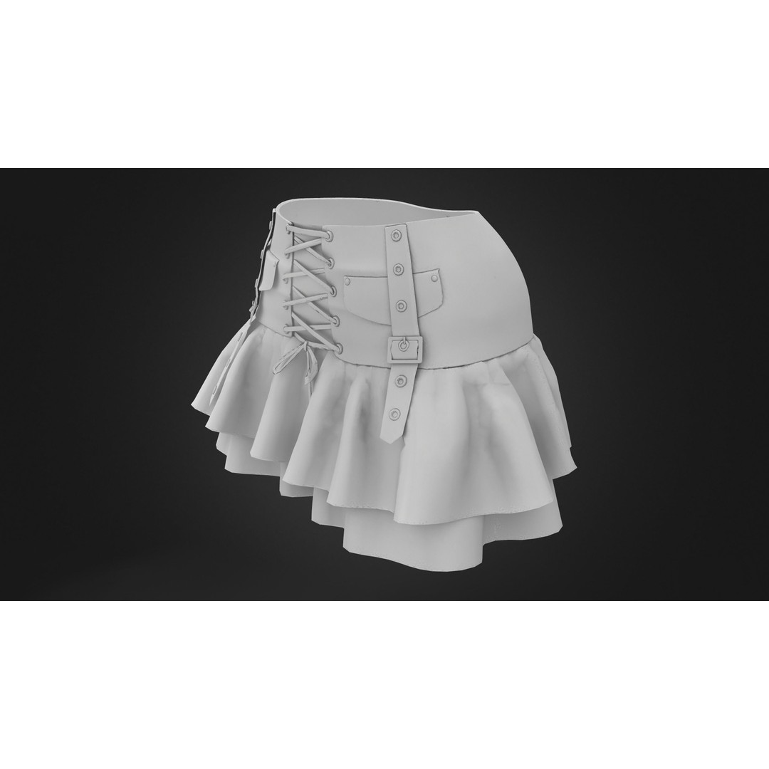 Punk Ruffled Skirt 3D Model – Low Poly Game Asset, FBX and OBJ - View 9