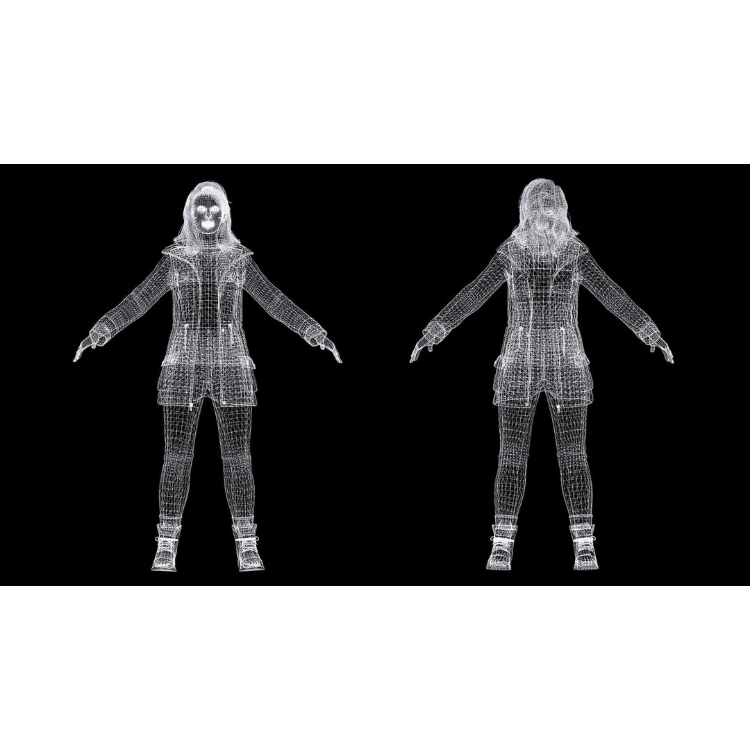 Female 3D Model – High-Quality Low-Poly Character in Winter Wear - View 12