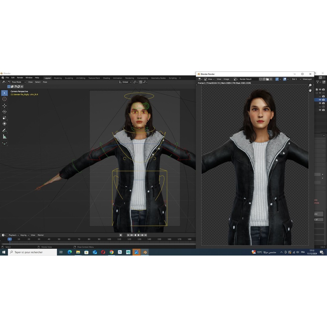 Female 3D Model – High-Quality Low-Poly Character in Winter Wear - View 18