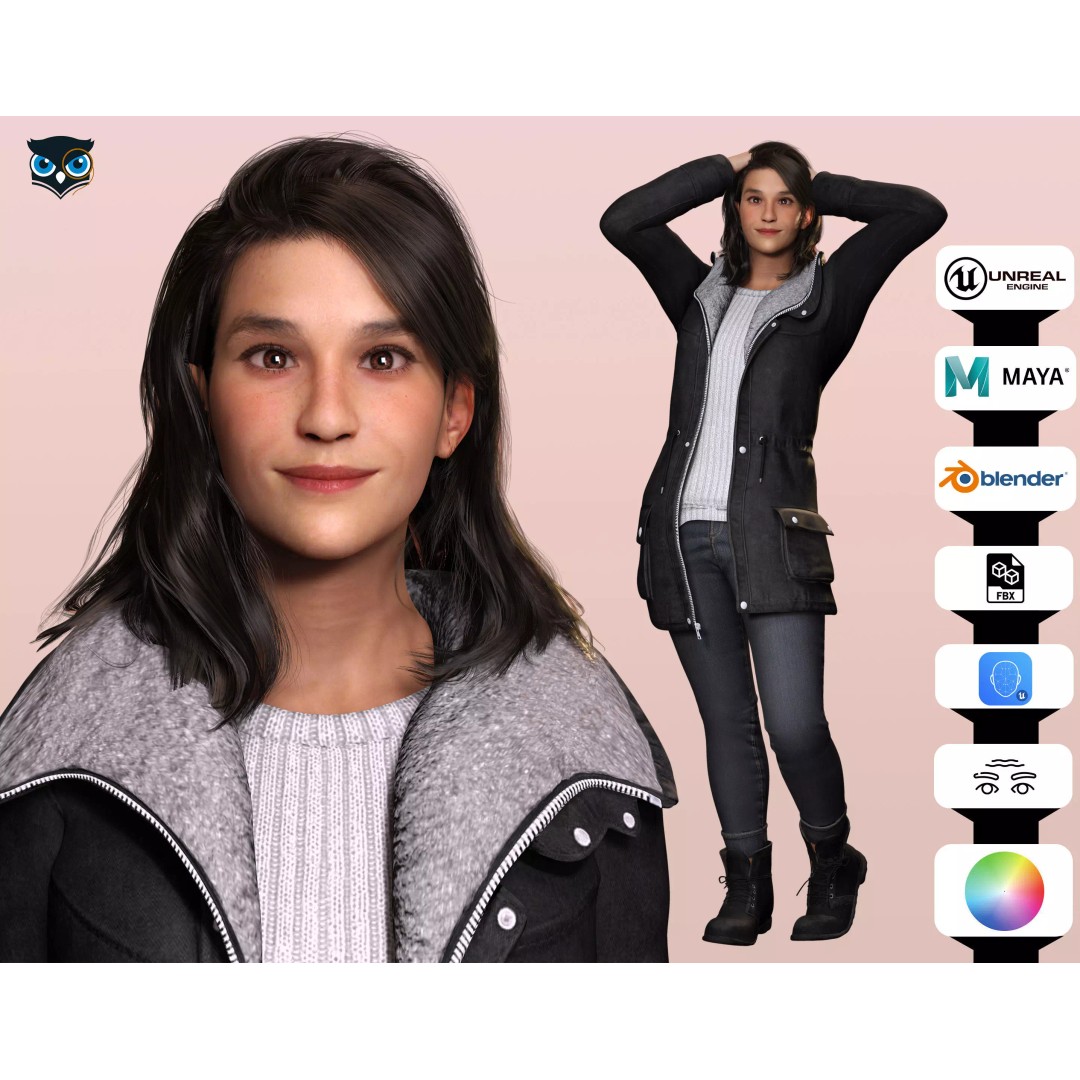 Female 3D Model – High-Quality Low-Poly Character in Winter Wear - View 2