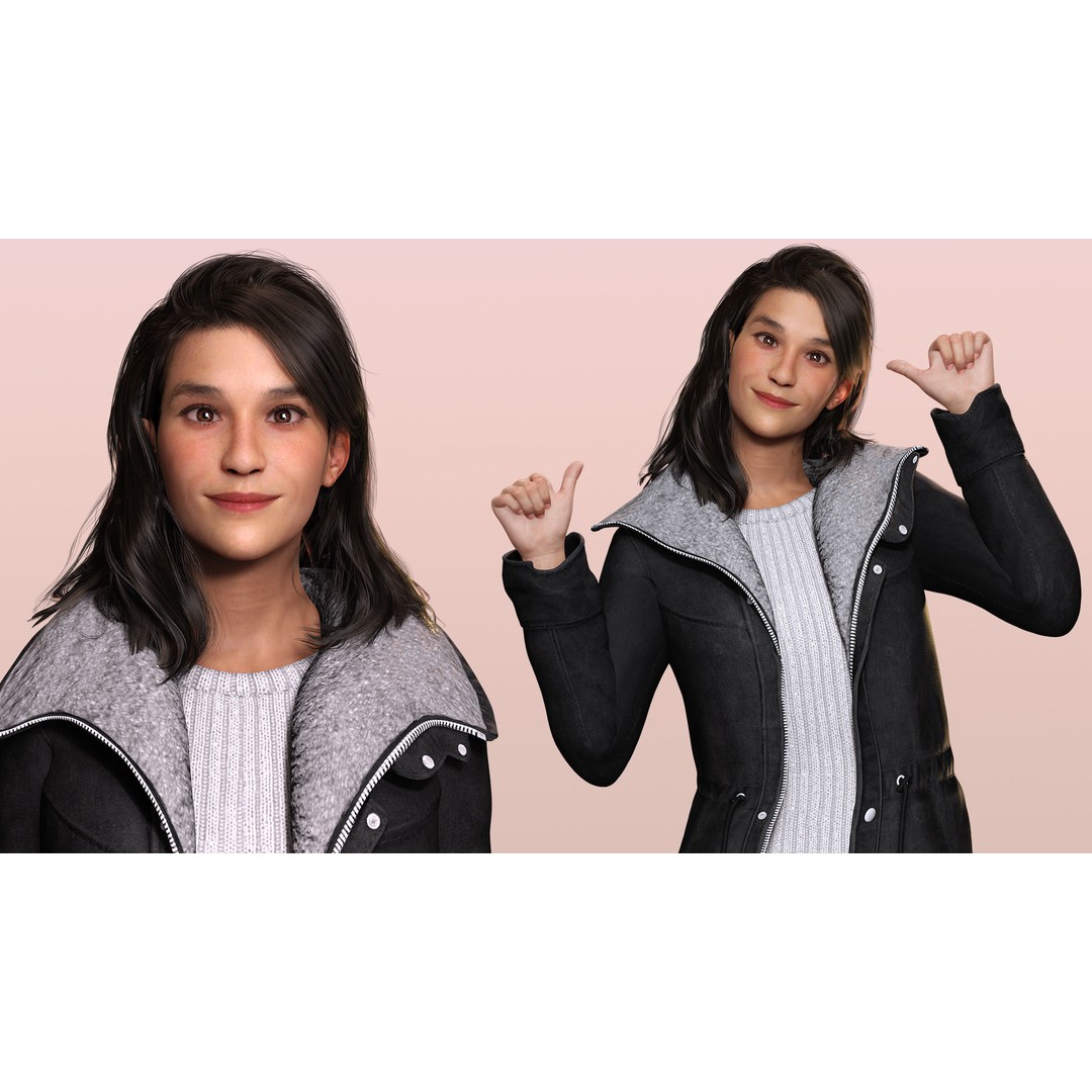 Female 3D Model – High-Quality Low-Poly Character in Winter Wear - View 3