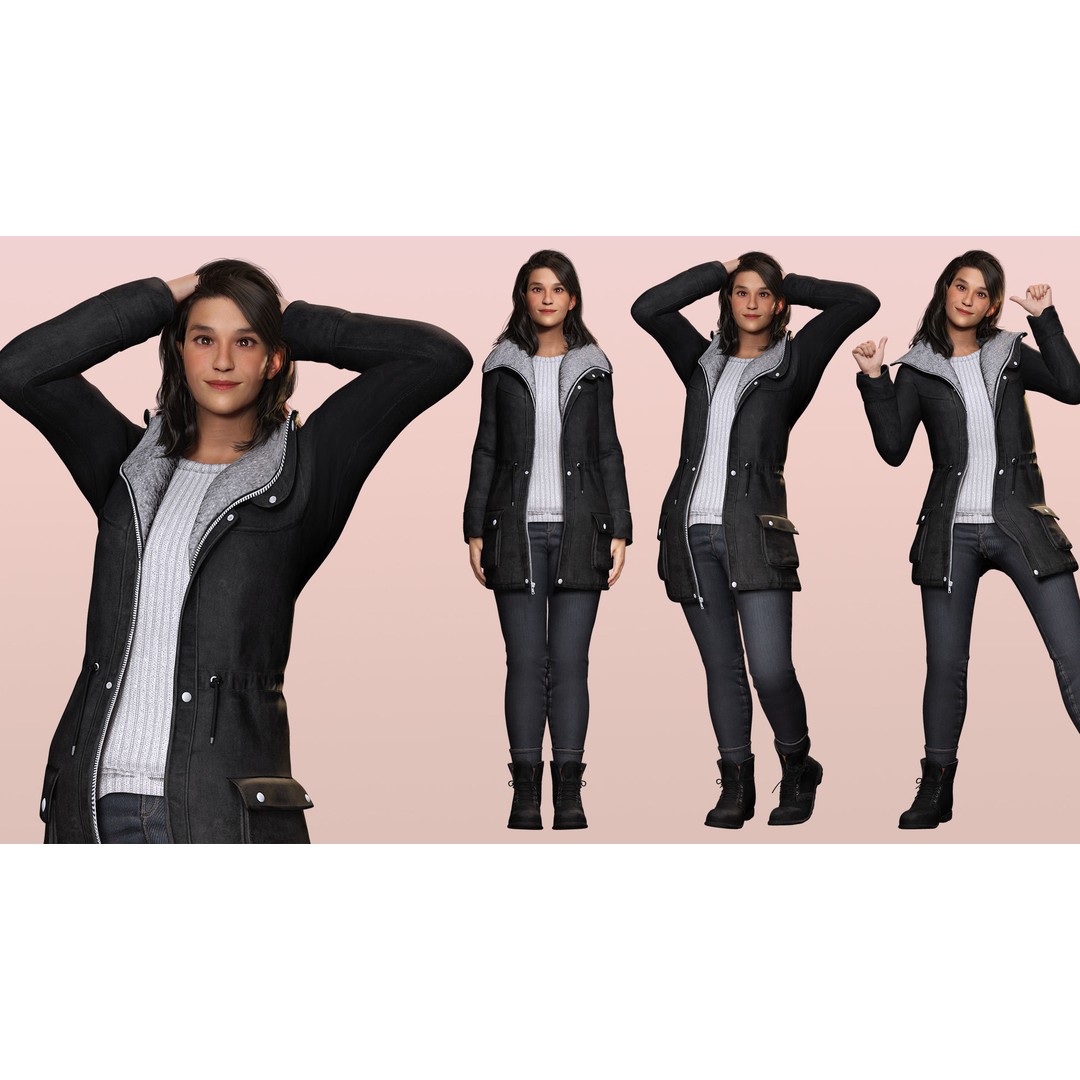 Female 3D Model – High-Quality Low-Poly Character in Winter Wear - View 4