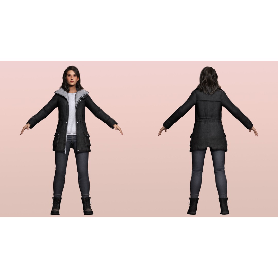 Female 3D Model – High-Quality Low-Poly Character in Winter Wear - View 5