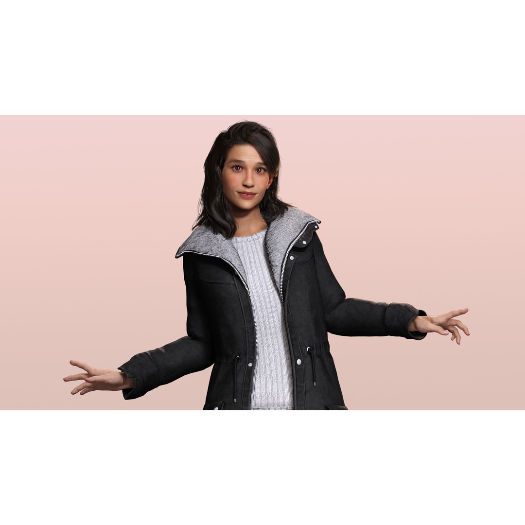 Female 3D Model – High-Quality Low-Poly Character in Winter Wear - View 6