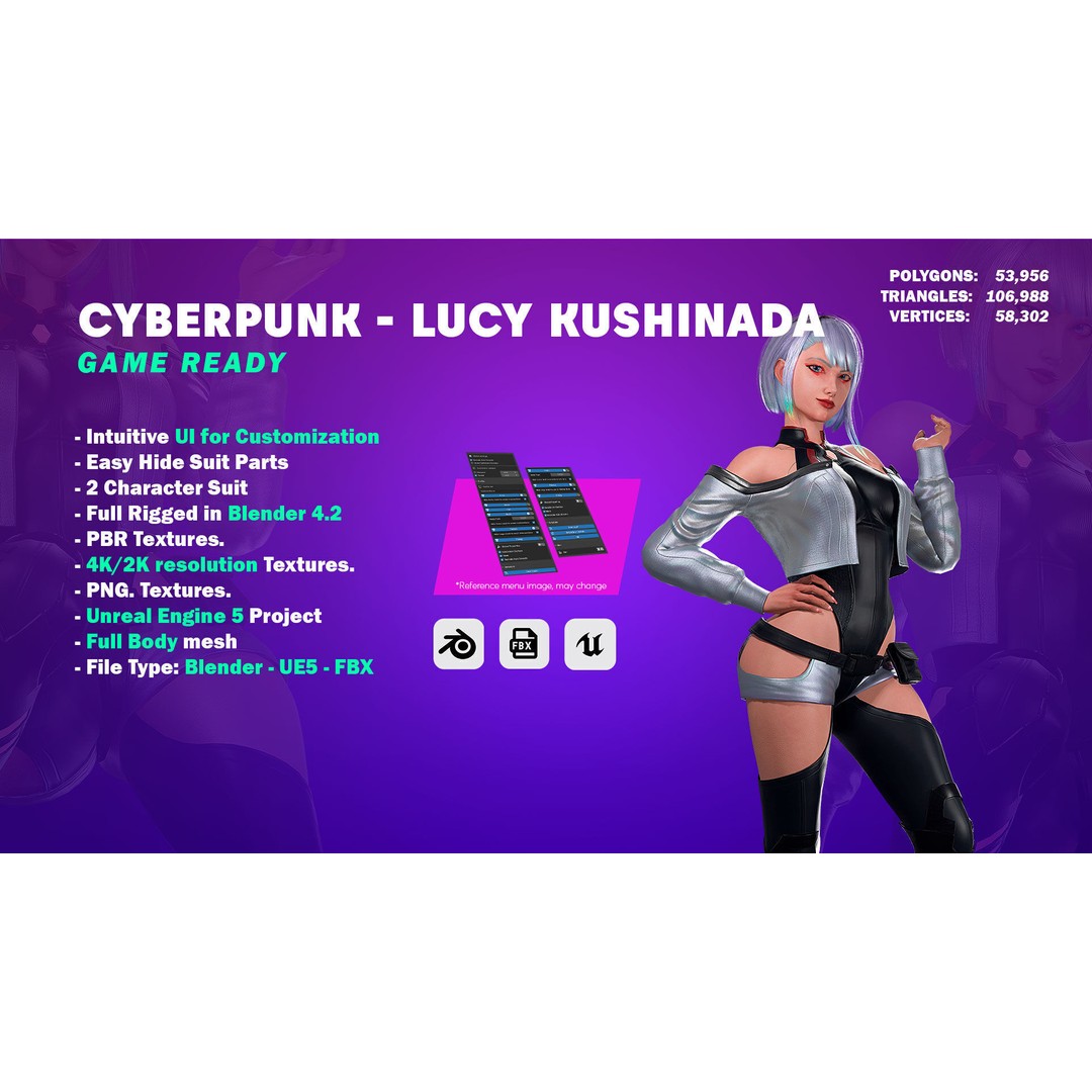 Lucy Cyberpunk Edgerunner 3D Model – Game Ready Low-Poly Character, Blender, FBX - View 3