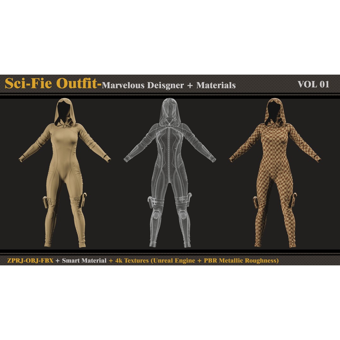 Sci-Fi Outfit 3D Model – PBR Textures, FBX & OBJ Formats