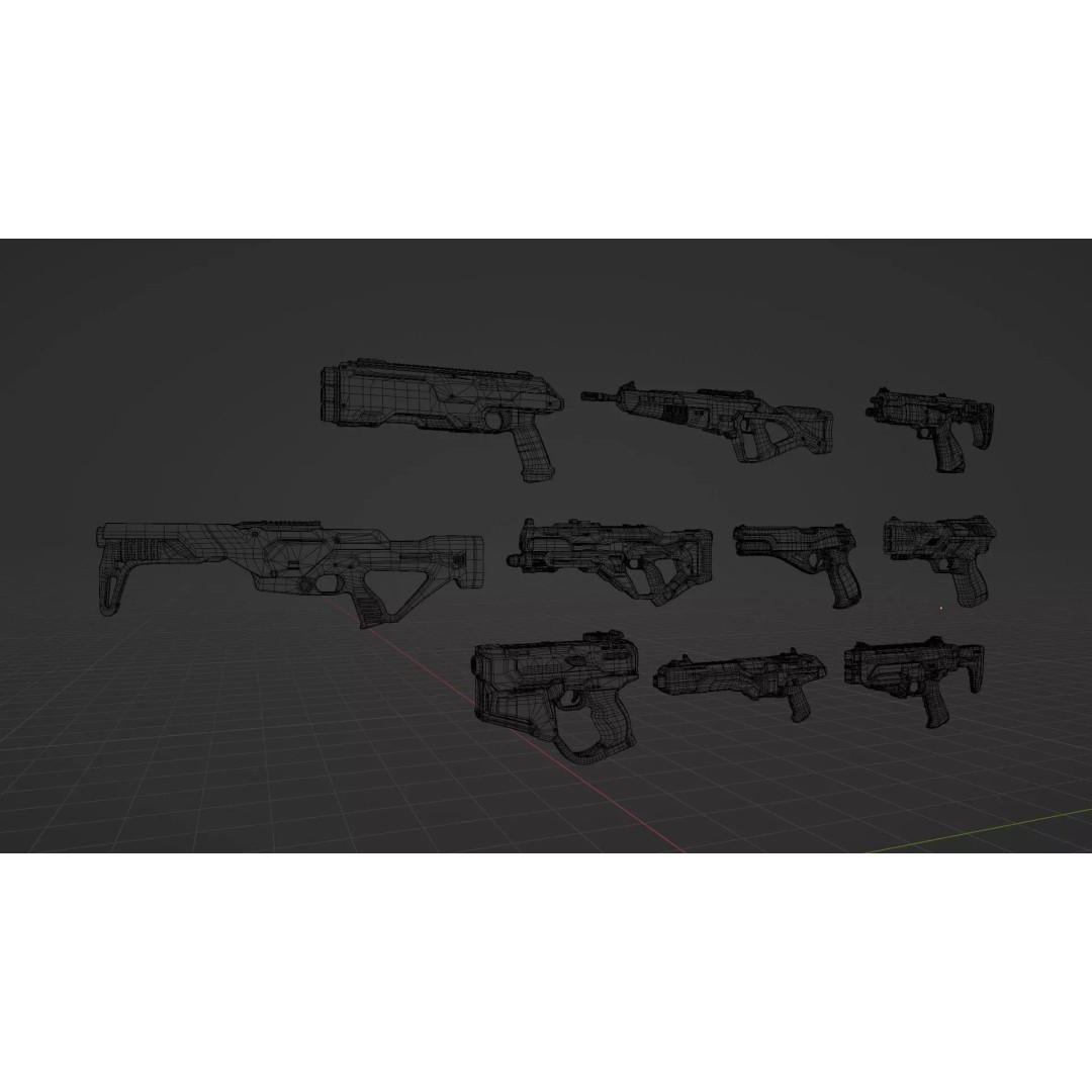 Sci-Fi Gun 3D Model – Unique Low Poly Weapons Pack, FBX, OBJ