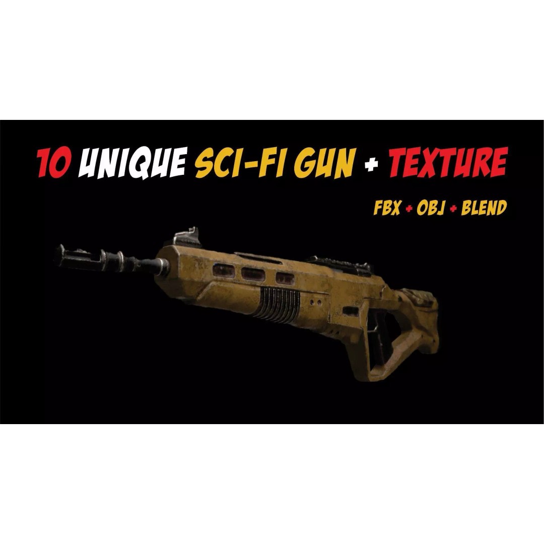 Sci-Fi Gun 3D Model – Unique Low Poly Weapons Pack, FBX, OBJ - View 10