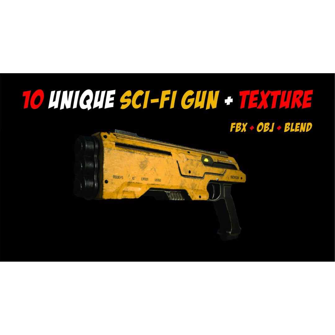 Sci-Fi Gun 3D Model – Unique Low Poly Weapons Pack, FBX, OBJ - View 11