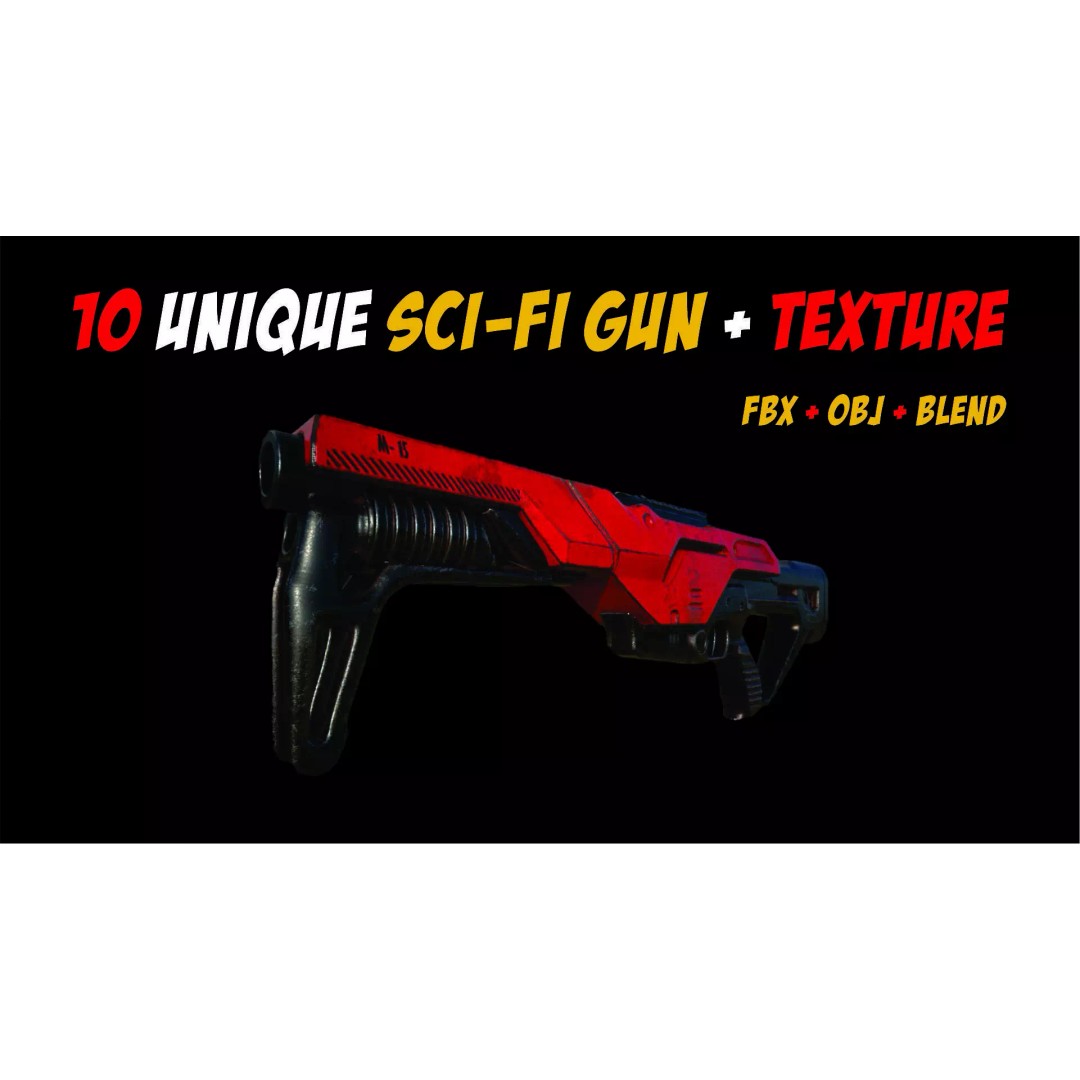 Sci-Fi Gun 3D Model – Unique Low Poly Weapons Pack, FBX, OBJ - View 12