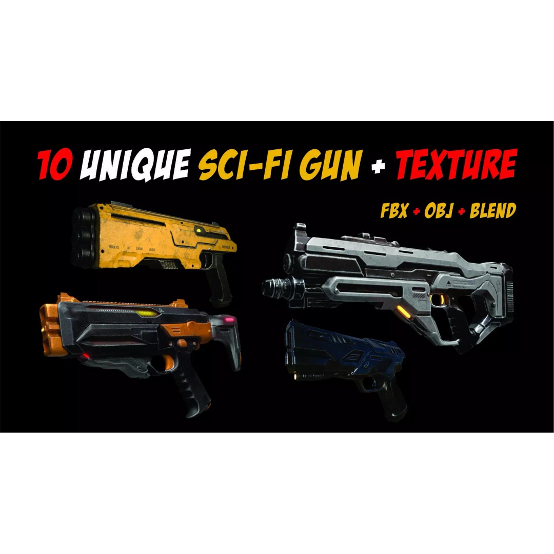 Sci-Fi Gun 3D Model – Unique Low Poly Weapons Pack, FBX, OBJ - View 2