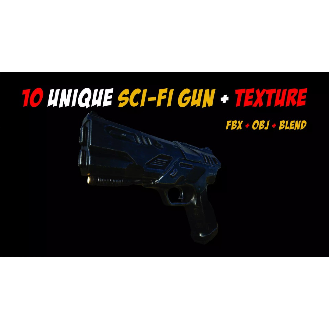 Sci-Fi Gun 3D Model – Unique Low Poly Weapons Pack, FBX, OBJ - View 3