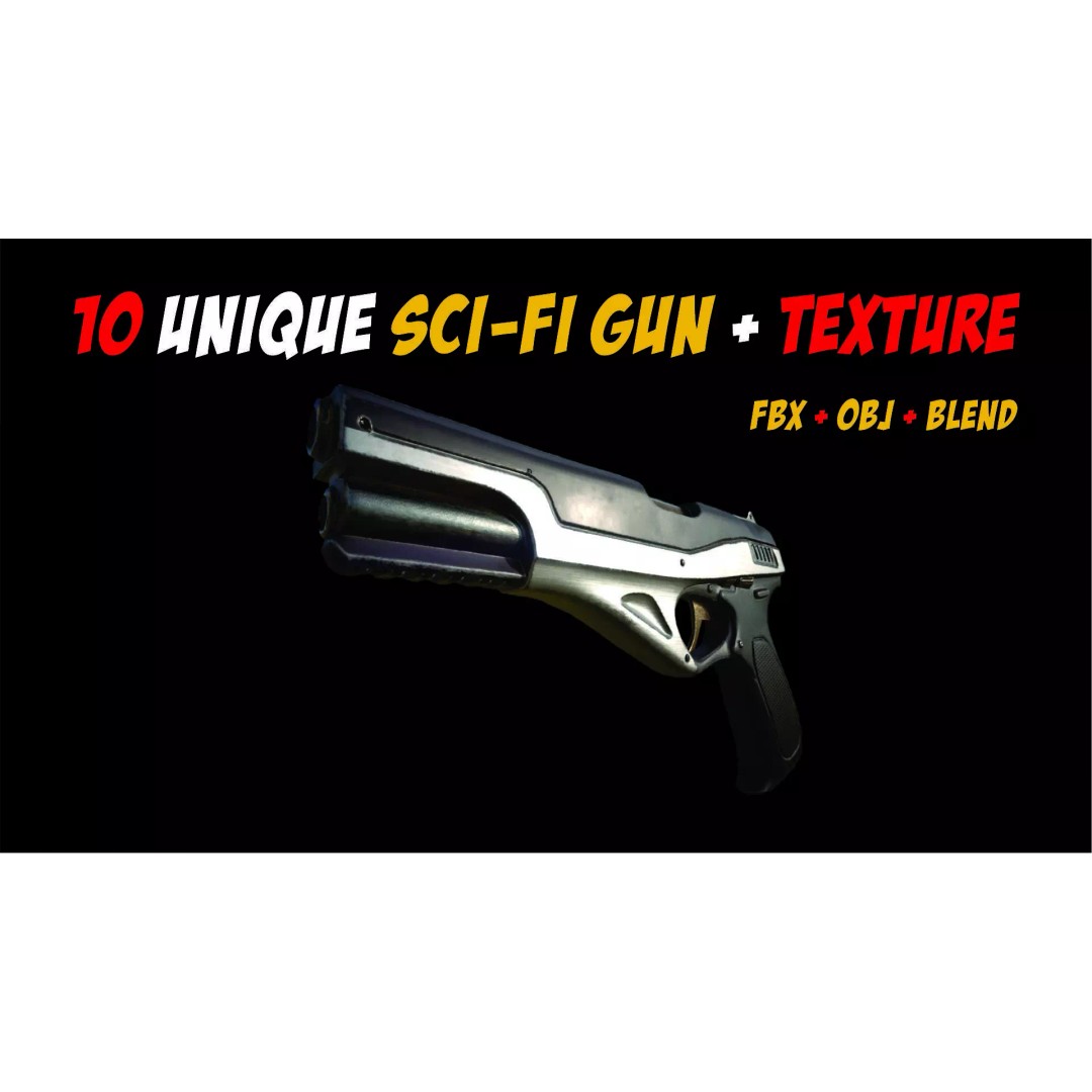 Sci-Fi Gun 3D Model – Unique Low Poly Weapons Pack, FBX, OBJ - View 4