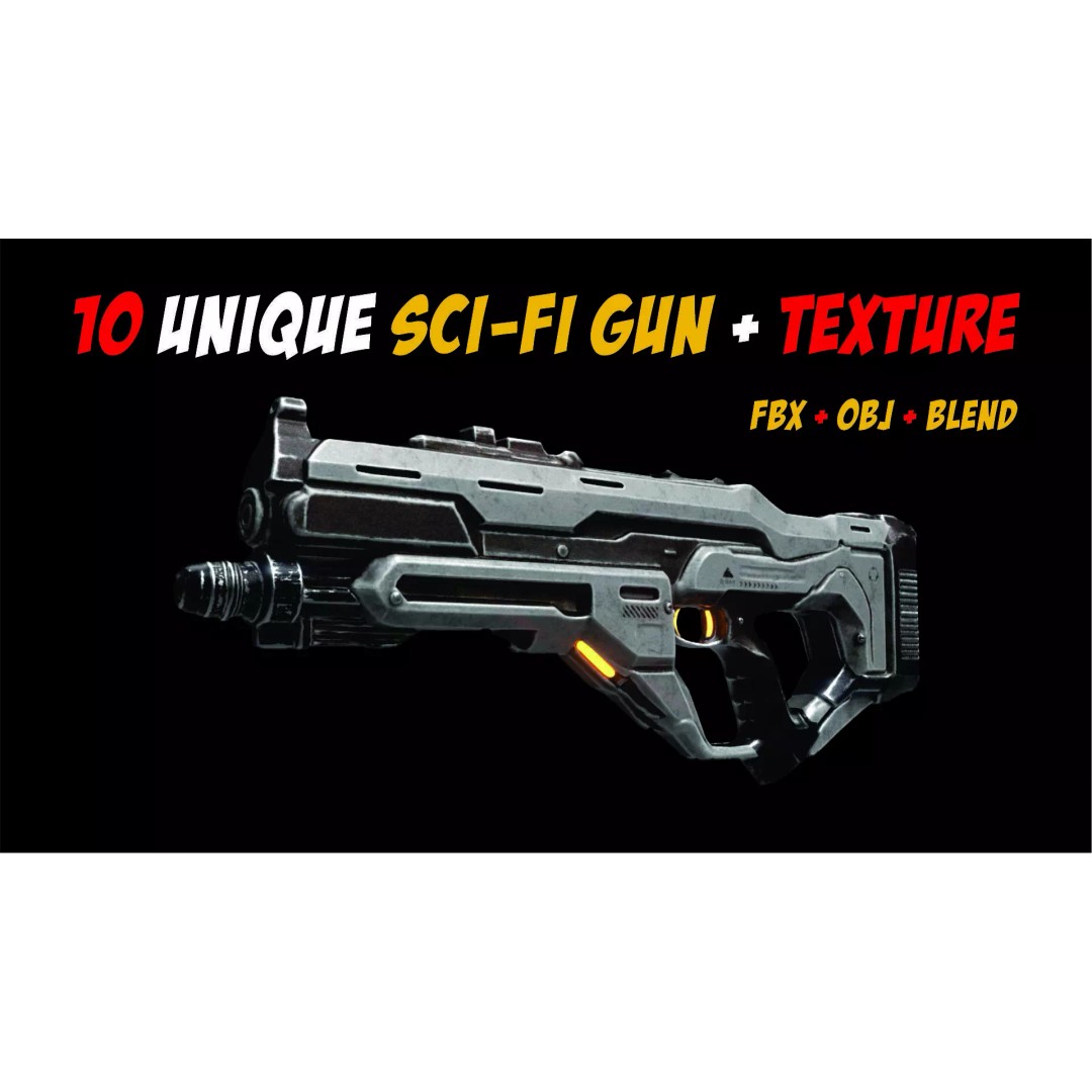 Sci-Fi Gun 3D Model – Unique Low Poly Weapons Pack, FBX, OBJ - View 5