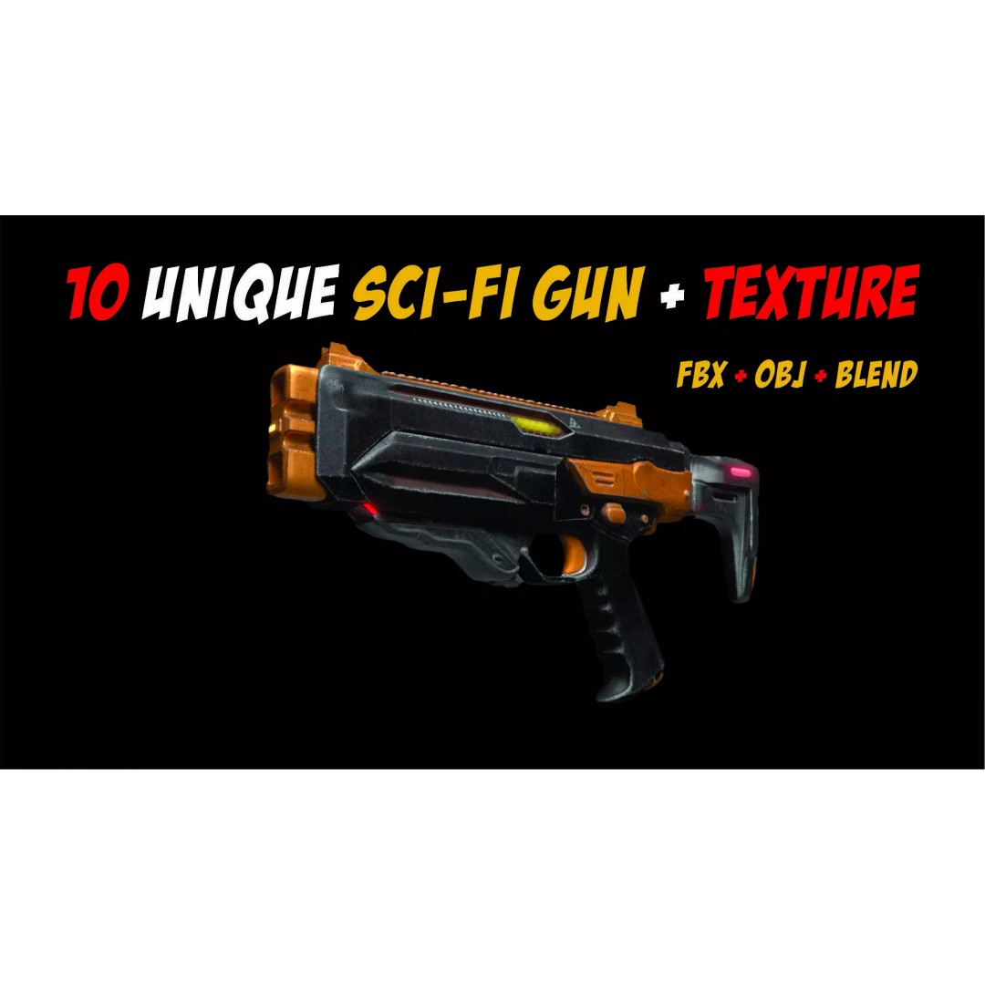 Sci-Fi Gun 3D Model – Unique Low Poly Weapons Pack, FBX, OBJ - View 6