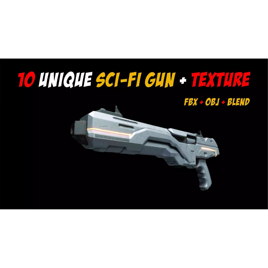 Sci-Fi Gun 3D Model – Unique Low Poly Weapons Pack, FBX, OBJ - View 7