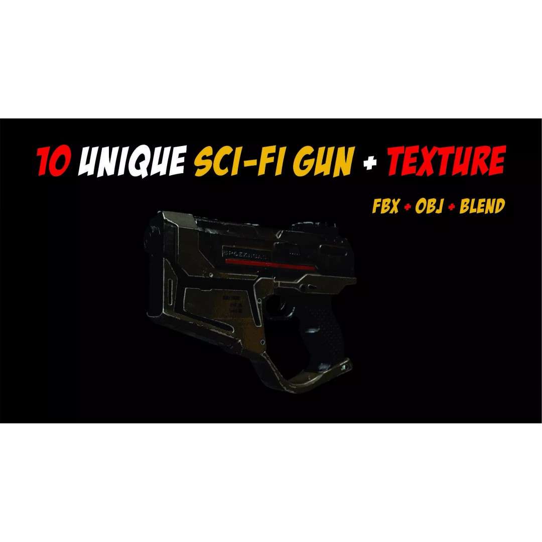 Sci-Fi Gun 3D Model – Unique Low Poly Weapons Pack, FBX, OBJ - View 8