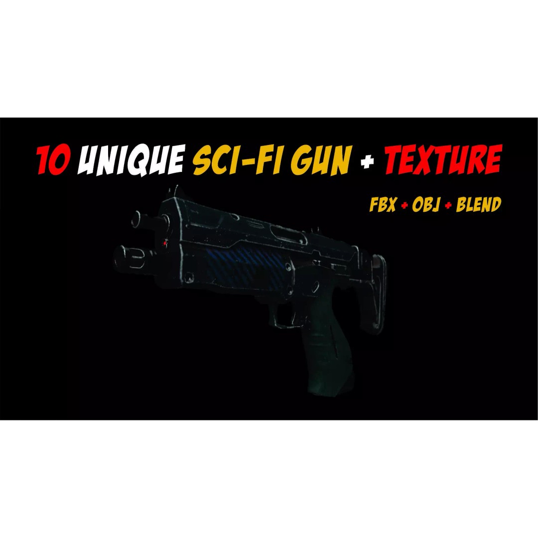 Sci-Fi Gun 3D Model – Unique Low Poly Weapons Pack, FBX, OBJ - View 9