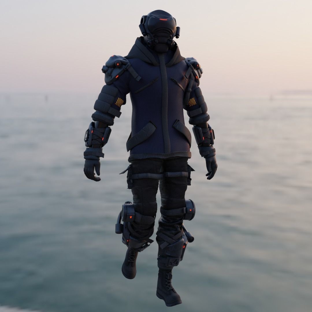 Cyber Hunter 3D Model – Rigged Sci-Fi Character with PBR Textures - View 10