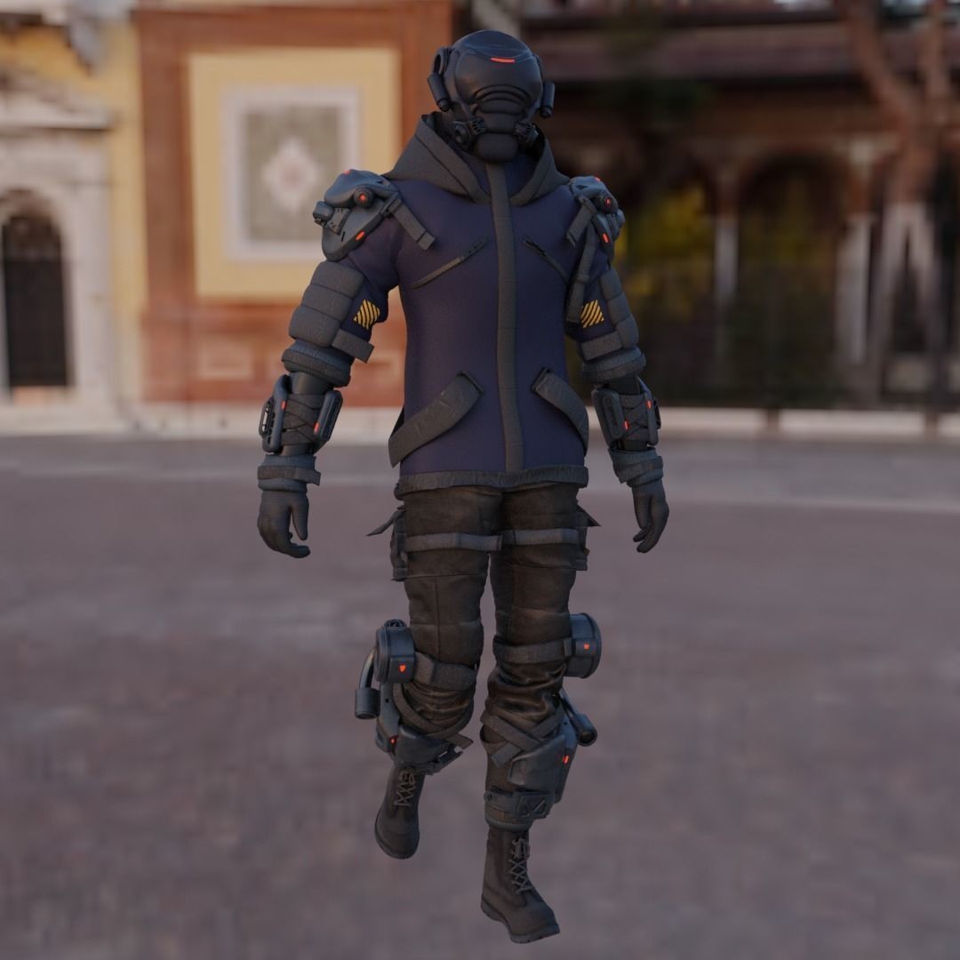 Cyber Hunter 3D Model – Rigged Sci-Fi Character with PBR Textures - View 11