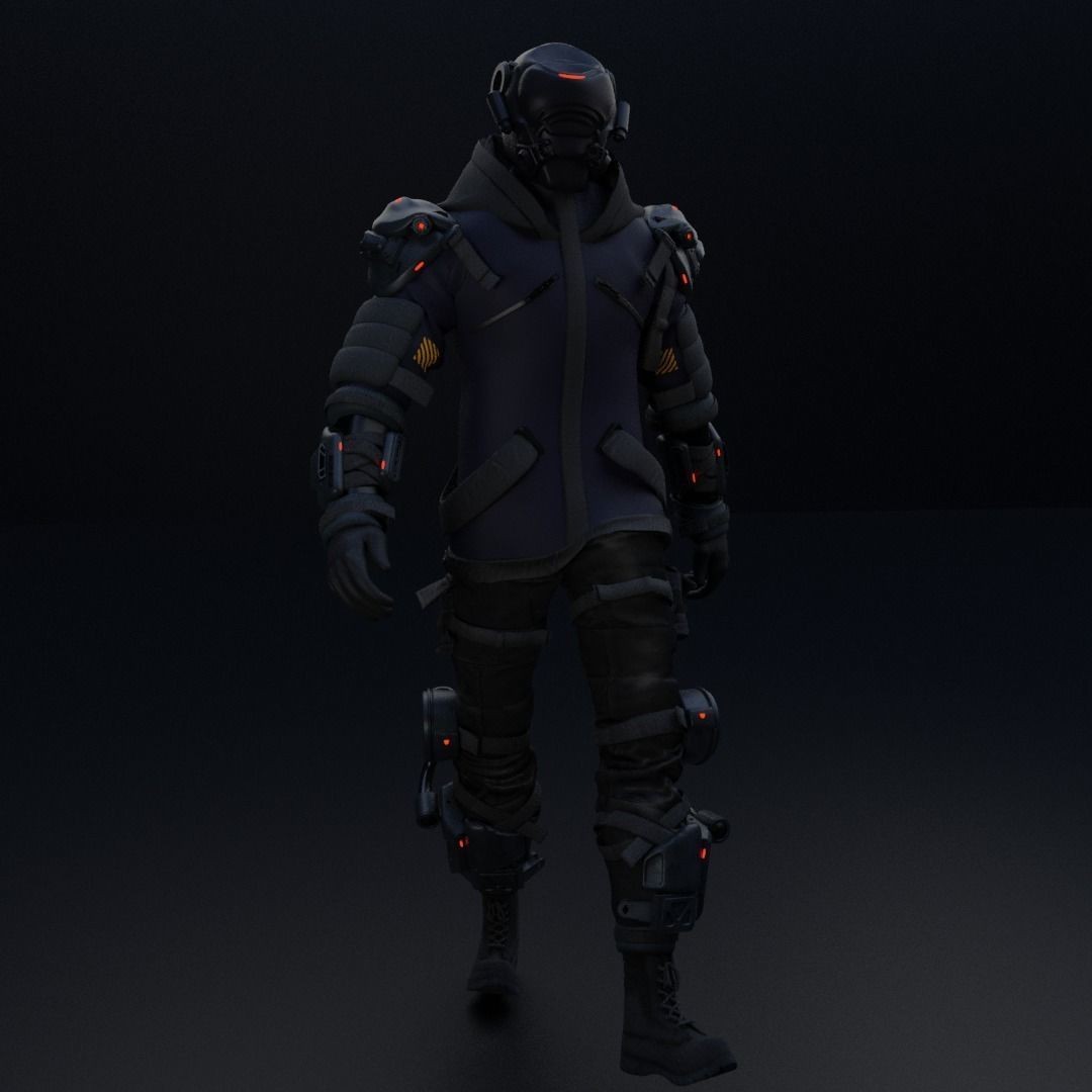 Cyber Hunter 3D Model – Rigged Sci-Fi Character with PBR Textures - View 12