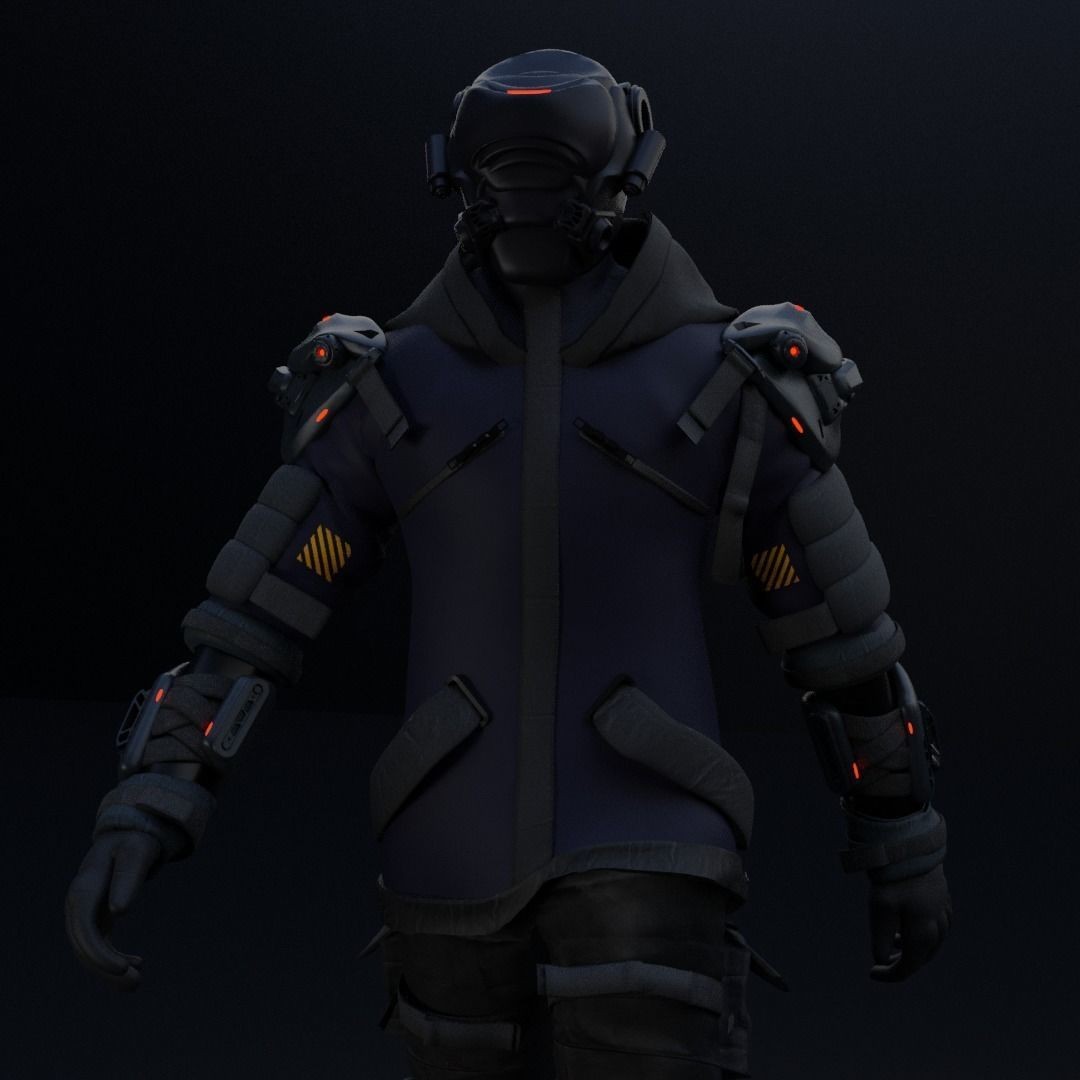 Cyber Hunter 3D Model – Rigged Sci-Fi Character with PBR Textures - View 13