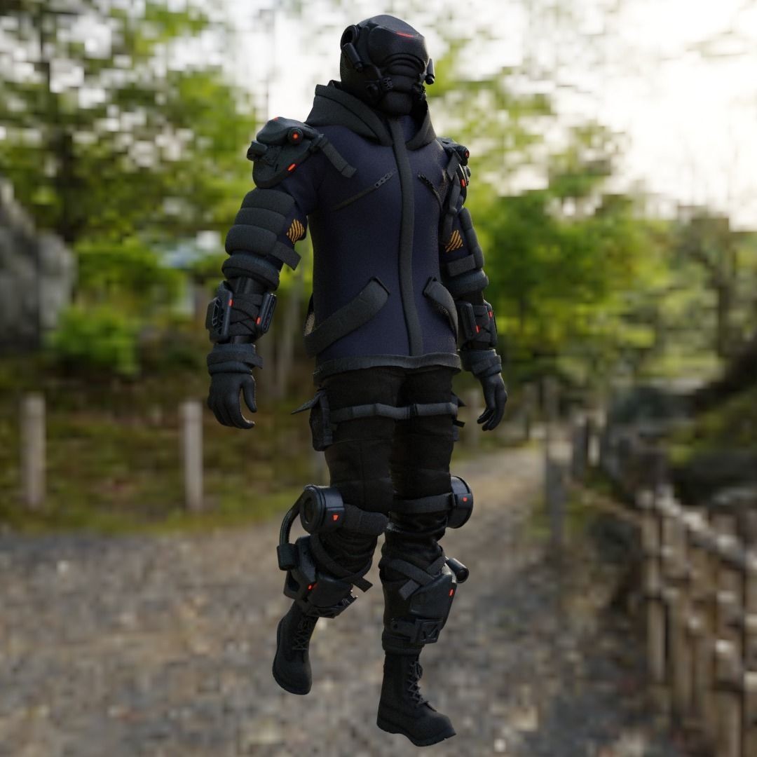Cyber Hunter 3D Model – Rigged Sci-Fi Character with PBR Textures - View 17