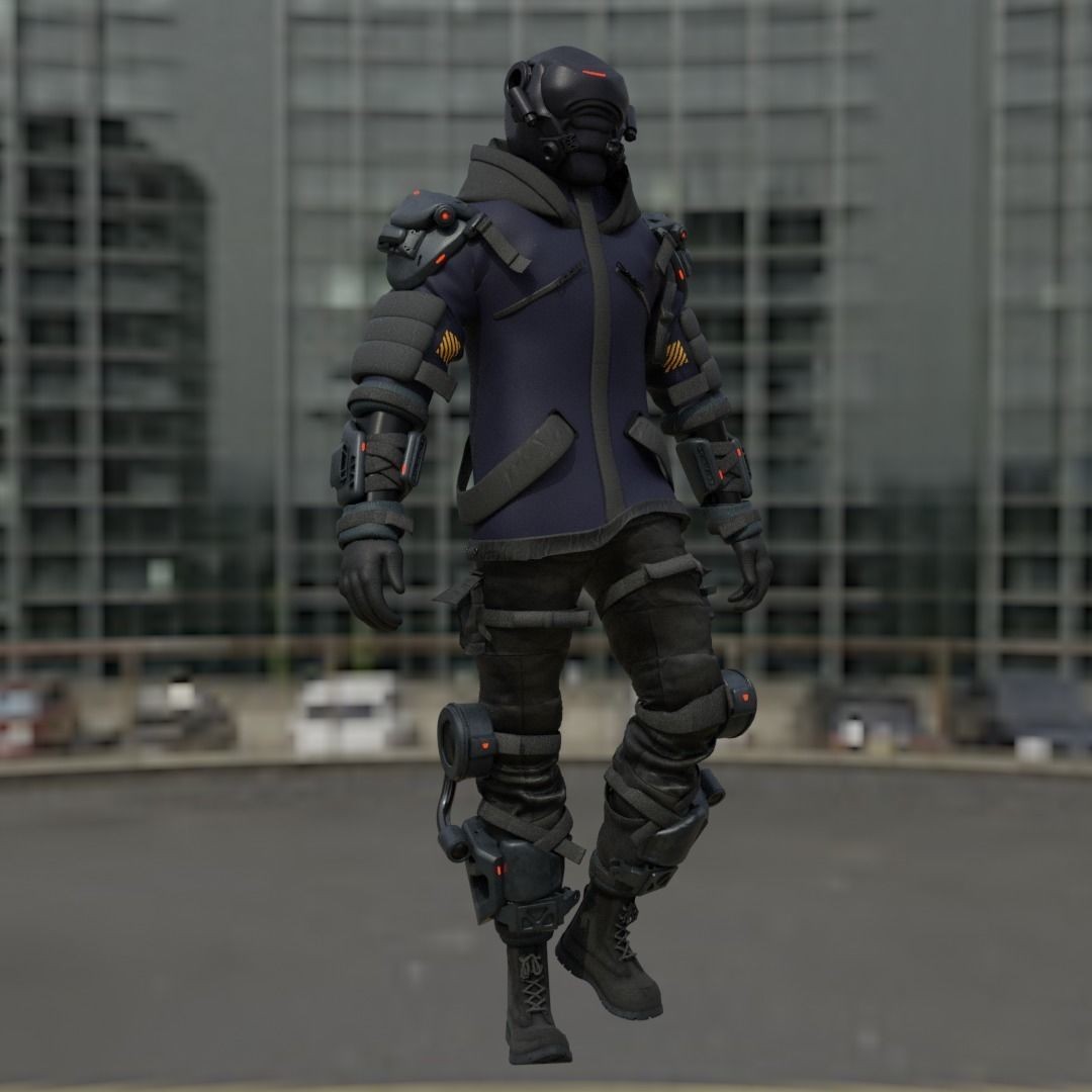 Cyber Hunter 3D Model – Rigged Sci-Fi Character with PBR Textures - View 19