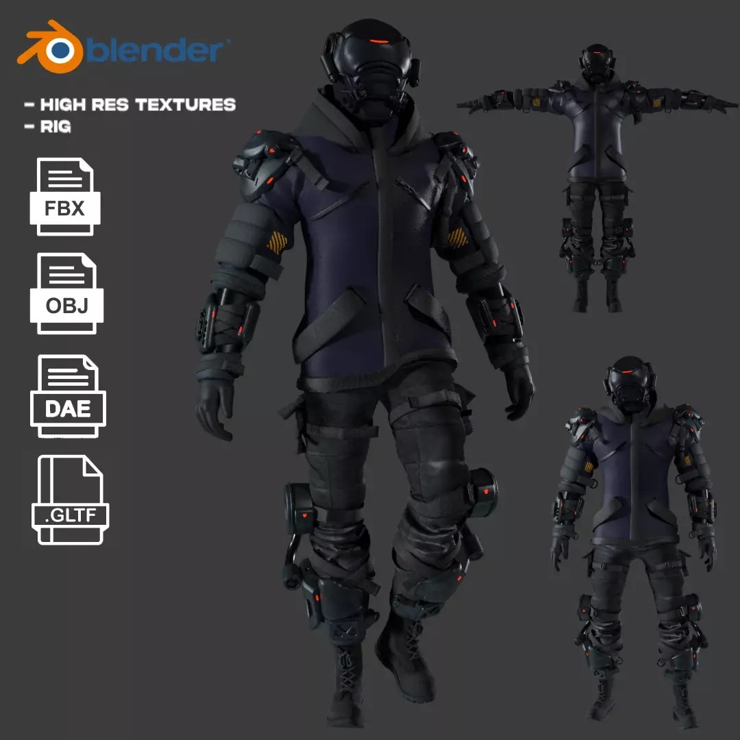 Cyber Hunter 3D Model – Rigged Sci-Fi Character with PBR Textures - View 2