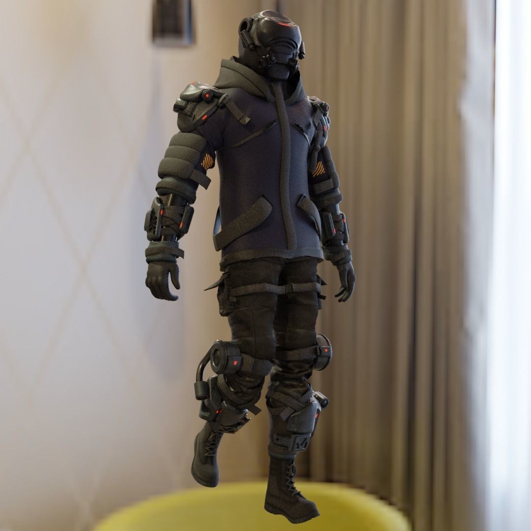 Cyber Hunter 3D Model – Rigged Sci-Fi Character with PBR Textures - View 22
