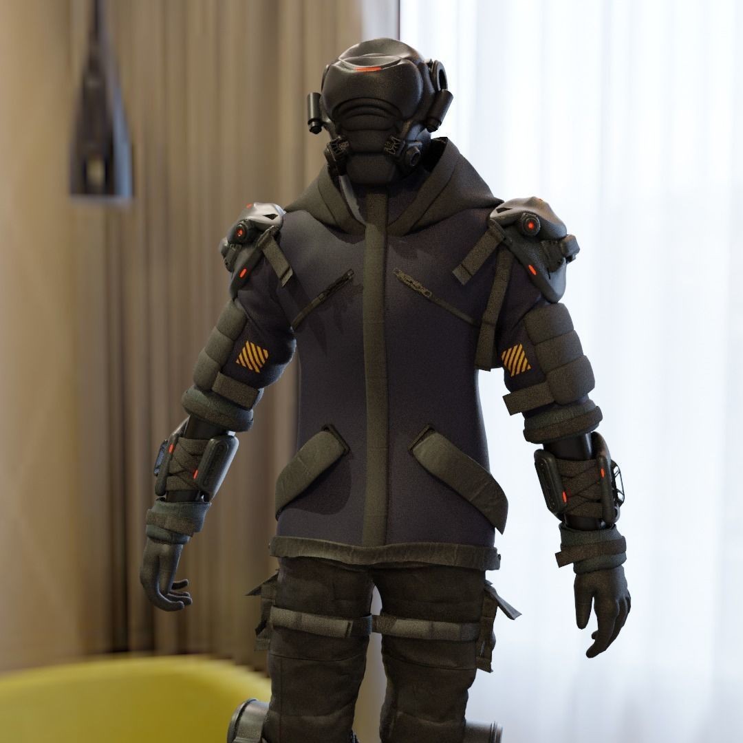 Cyber Hunter 3D Model – Rigged Sci-Fi Character with PBR Textures - View 23