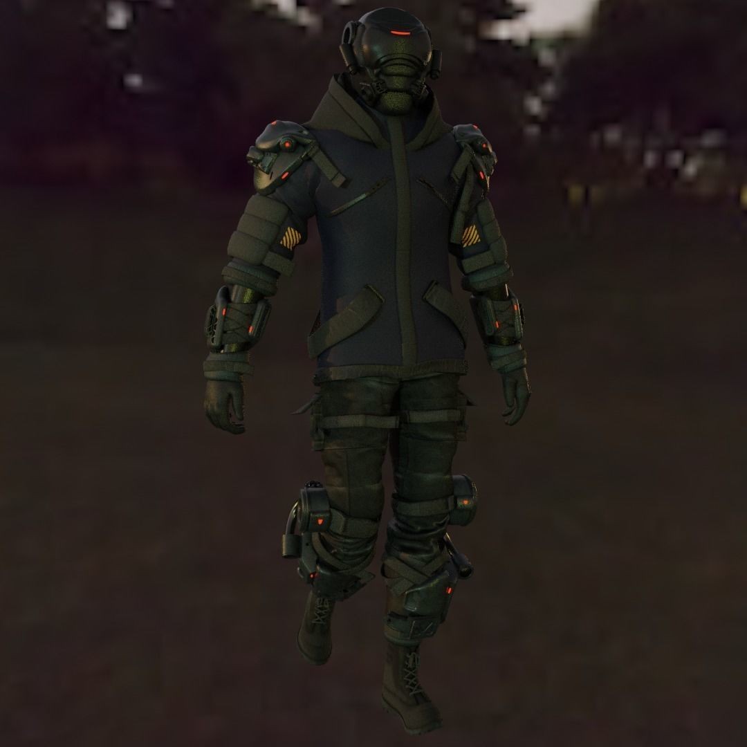 Cyber Hunter 3D Model – Rigged Sci-Fi Character with PBR Textures - View 4