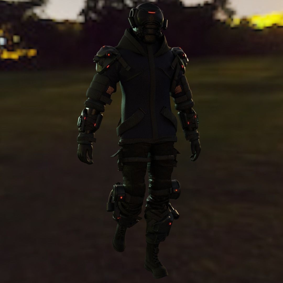 Cyber Hunter 3D Model – Rigged Sci-Fi Character with PBR Textures - View 5