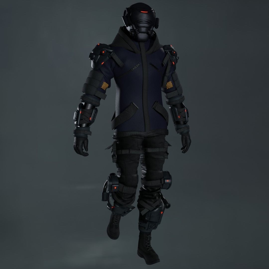 Cyber Hunter 3D Model – Rigged Sci-Fi Character with PBR Textures - View 7