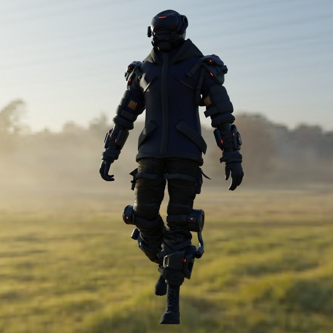 Cyber Hunter 3D Model – Rigged Sci-Fi Character with PBR Textures - View 8