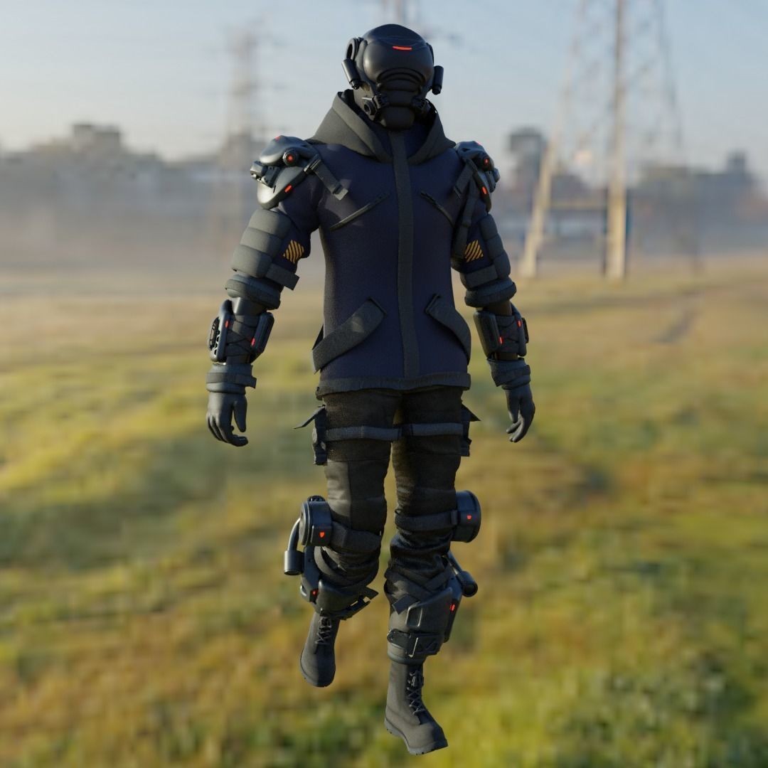 Cyber Hunter 3D Model – Rigged Sci-Fi Character with PBR Textures - View 9