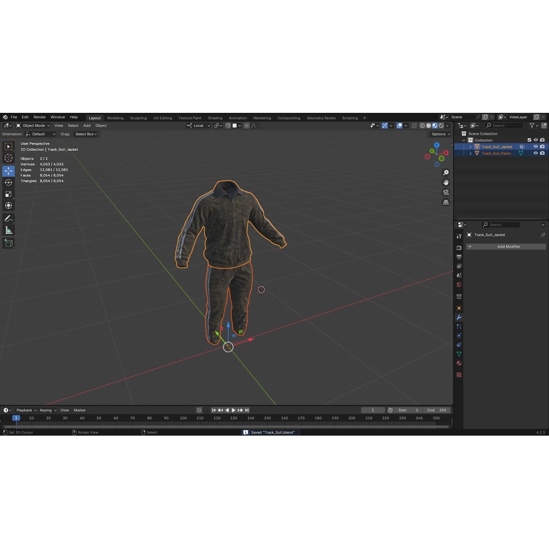 Tactical Sportswear Tracksuit 3D Model – Low Poly Game Asset, FBX